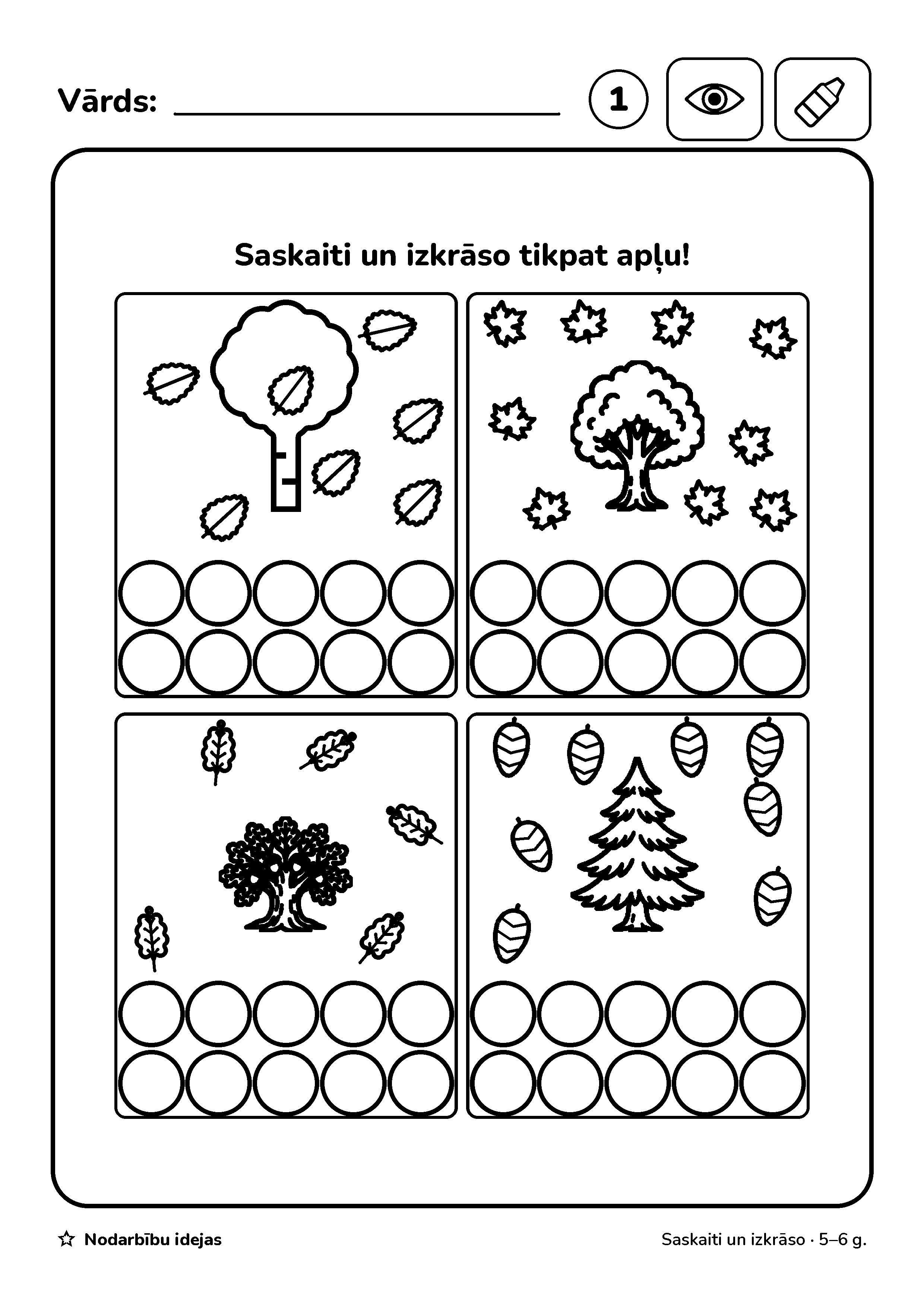 Dabas palete — Saskaiti un izkrāso · darba lapa