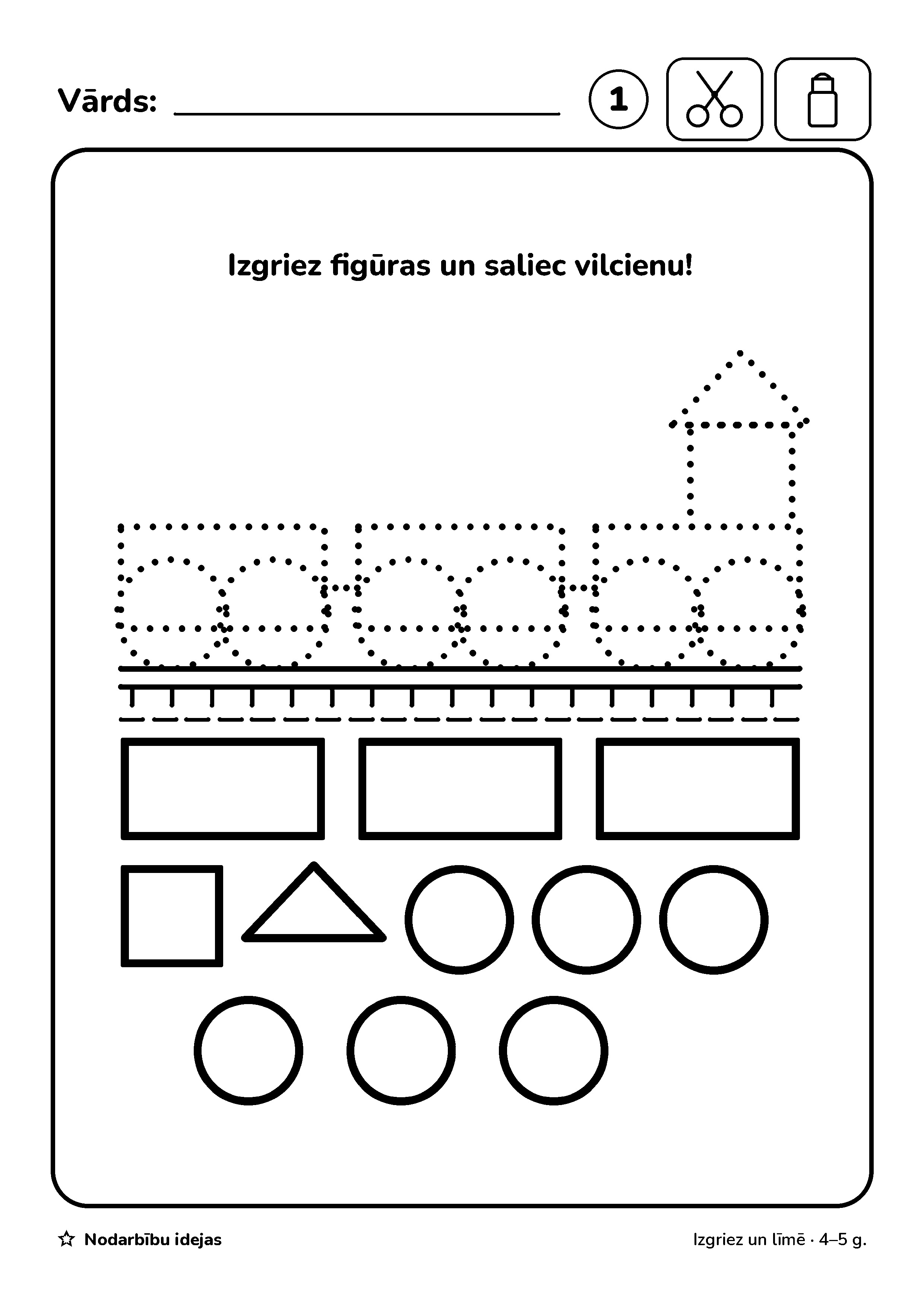 Figūru vilciens — Izgriez un līmē · darba lapa