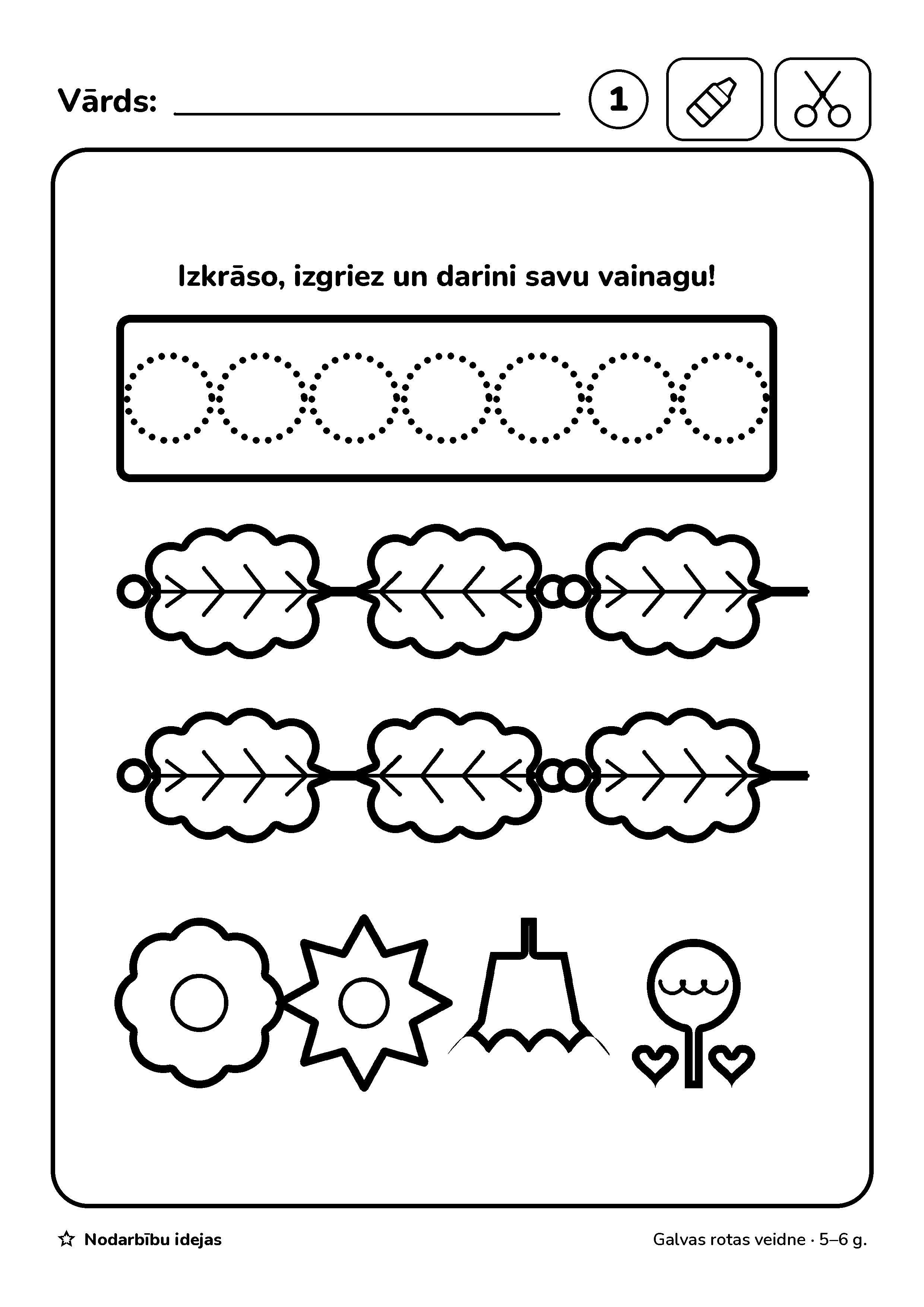 Jāņu vainags — Galvas rotas veidne · darba lapa
