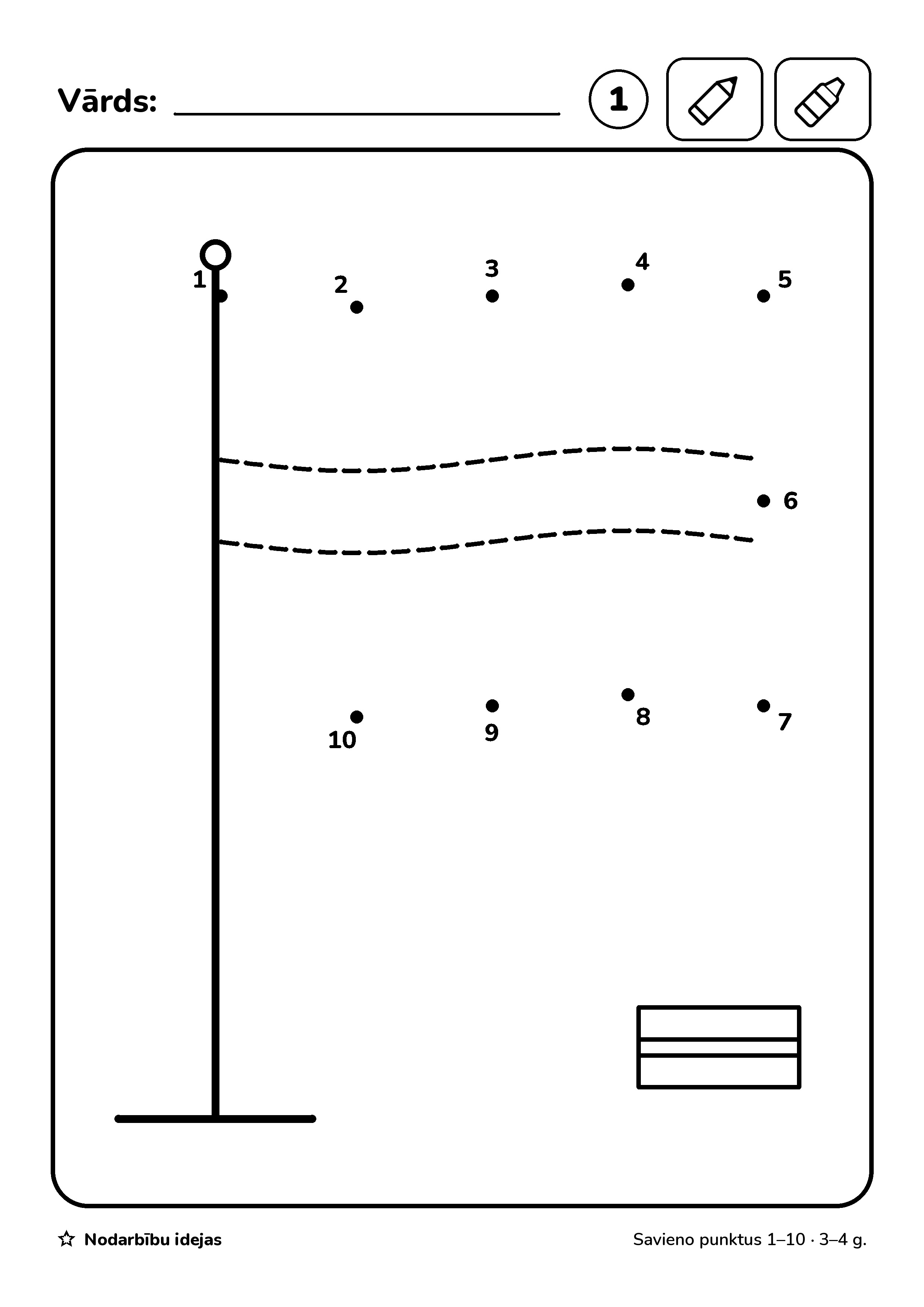 Karogs un himna — Savieno punktus 1–10 · darba lapa