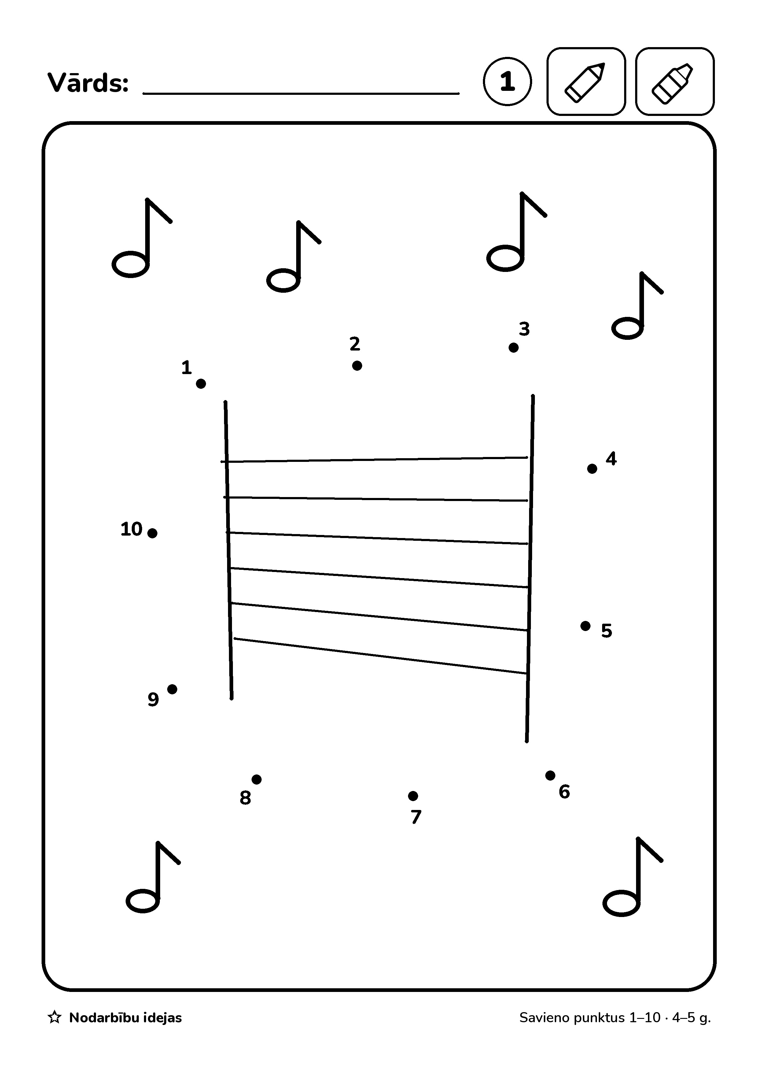 Kastes kokle — Savieno punktus 1–10 · darba lapa
