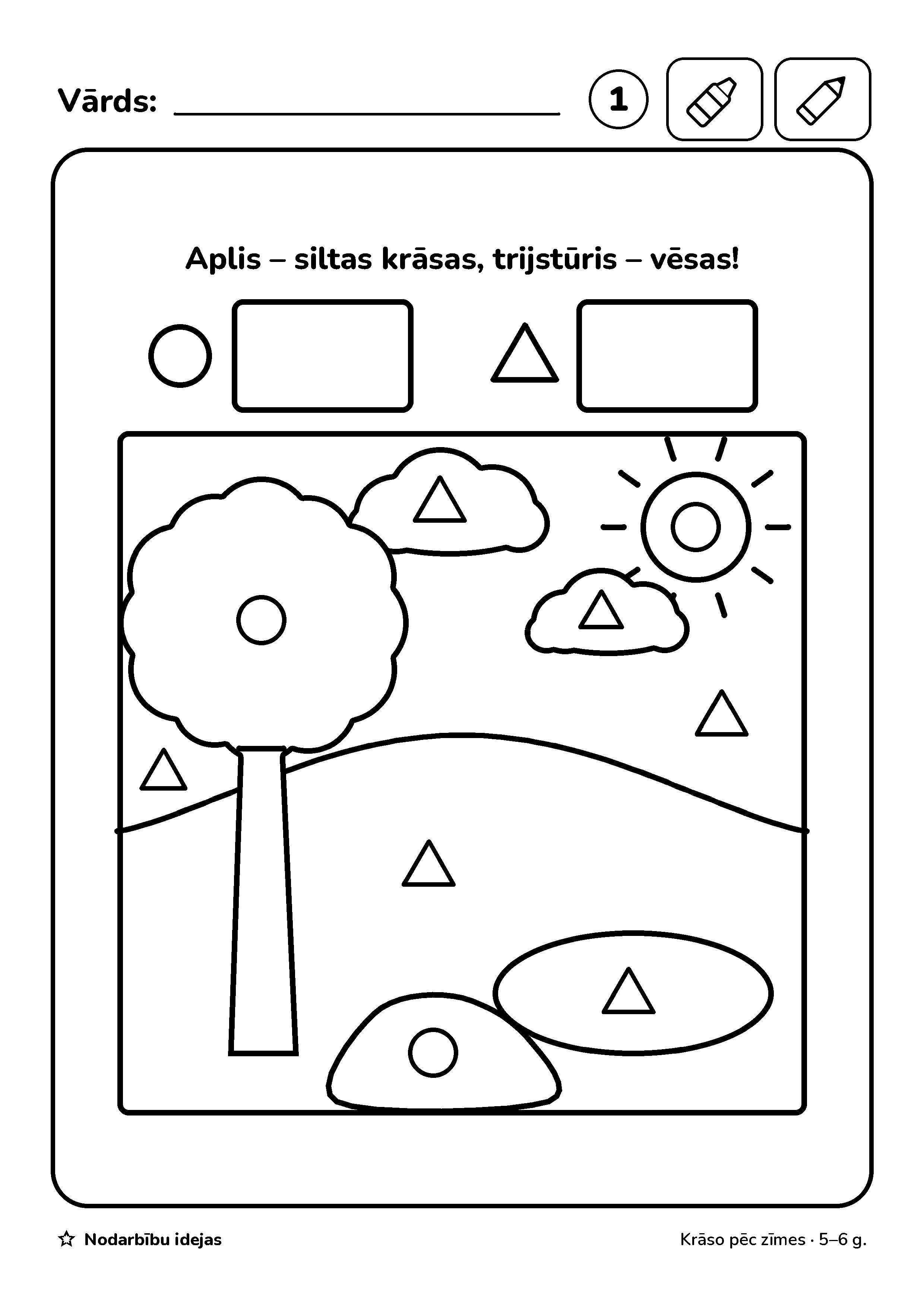 Krāsa uz mitra papīra — Krāso pēc zīmes · darba lapa