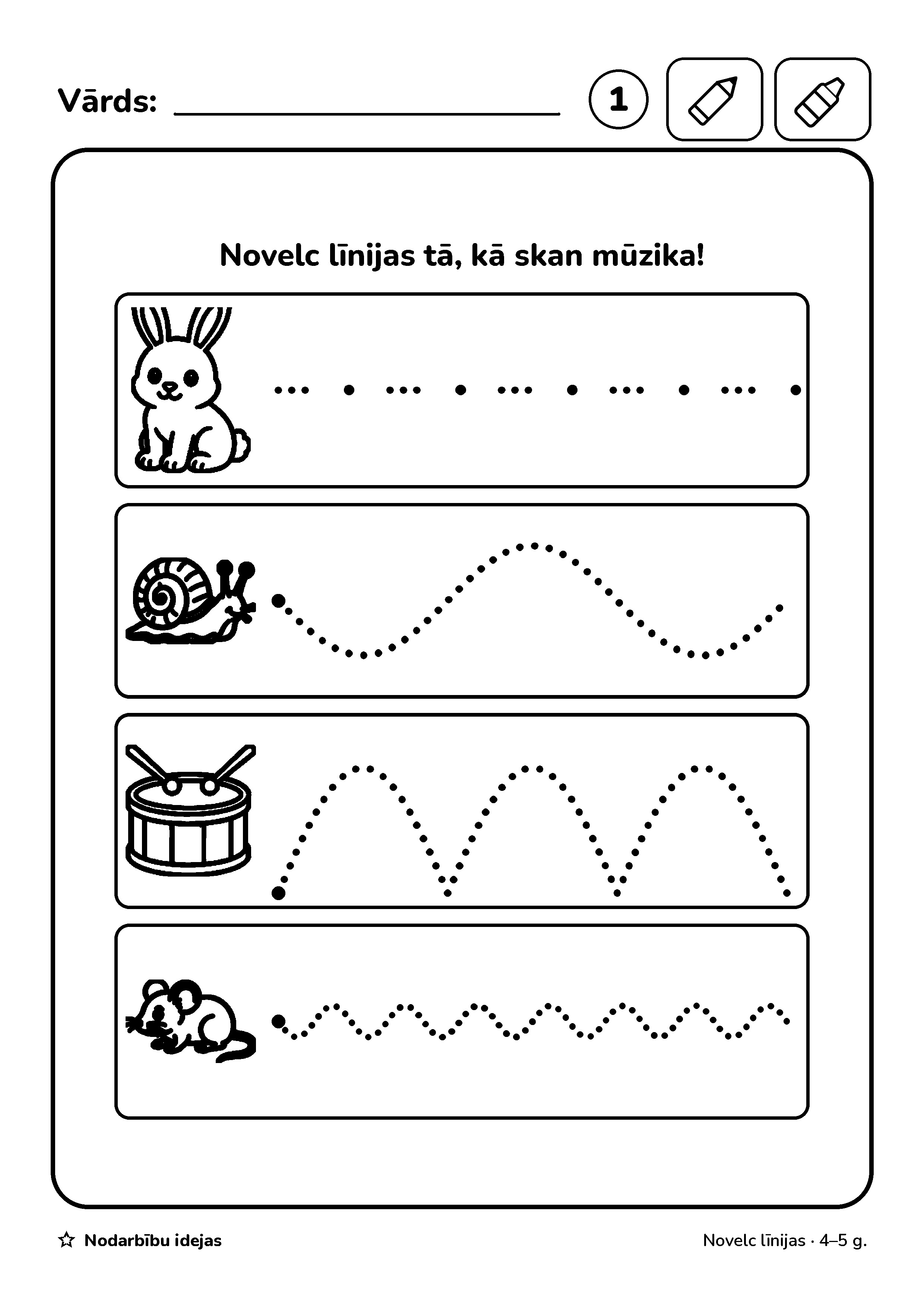 Krāsainā mūzika — Novelc līnijas · darba lapa