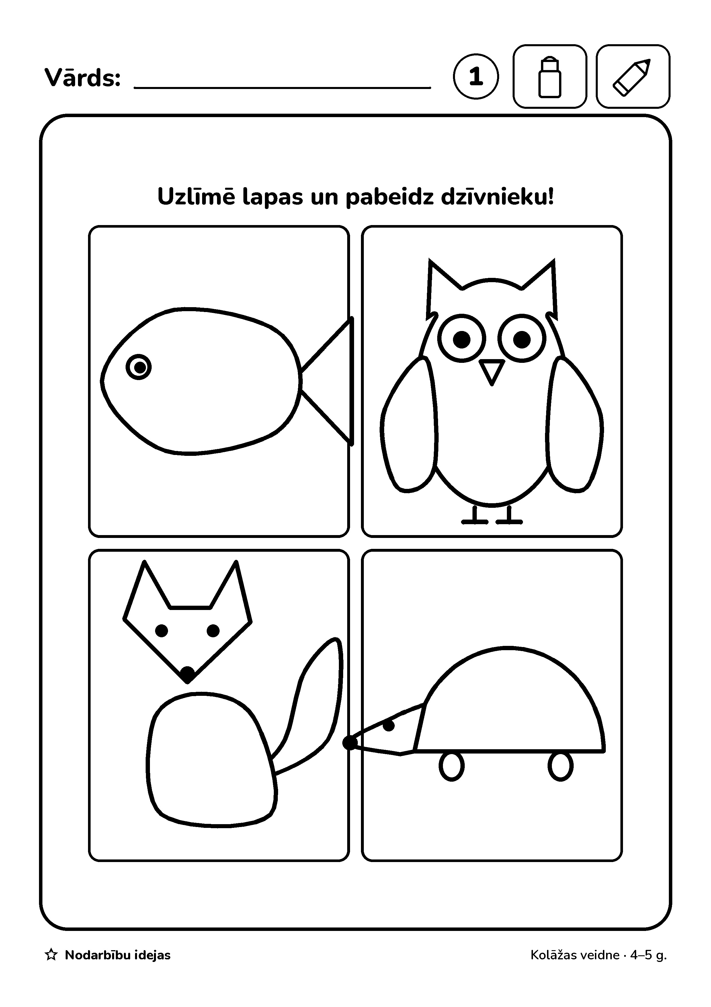 Lapu dzīvnieciņi — Kolāžas veidne · darba lapa