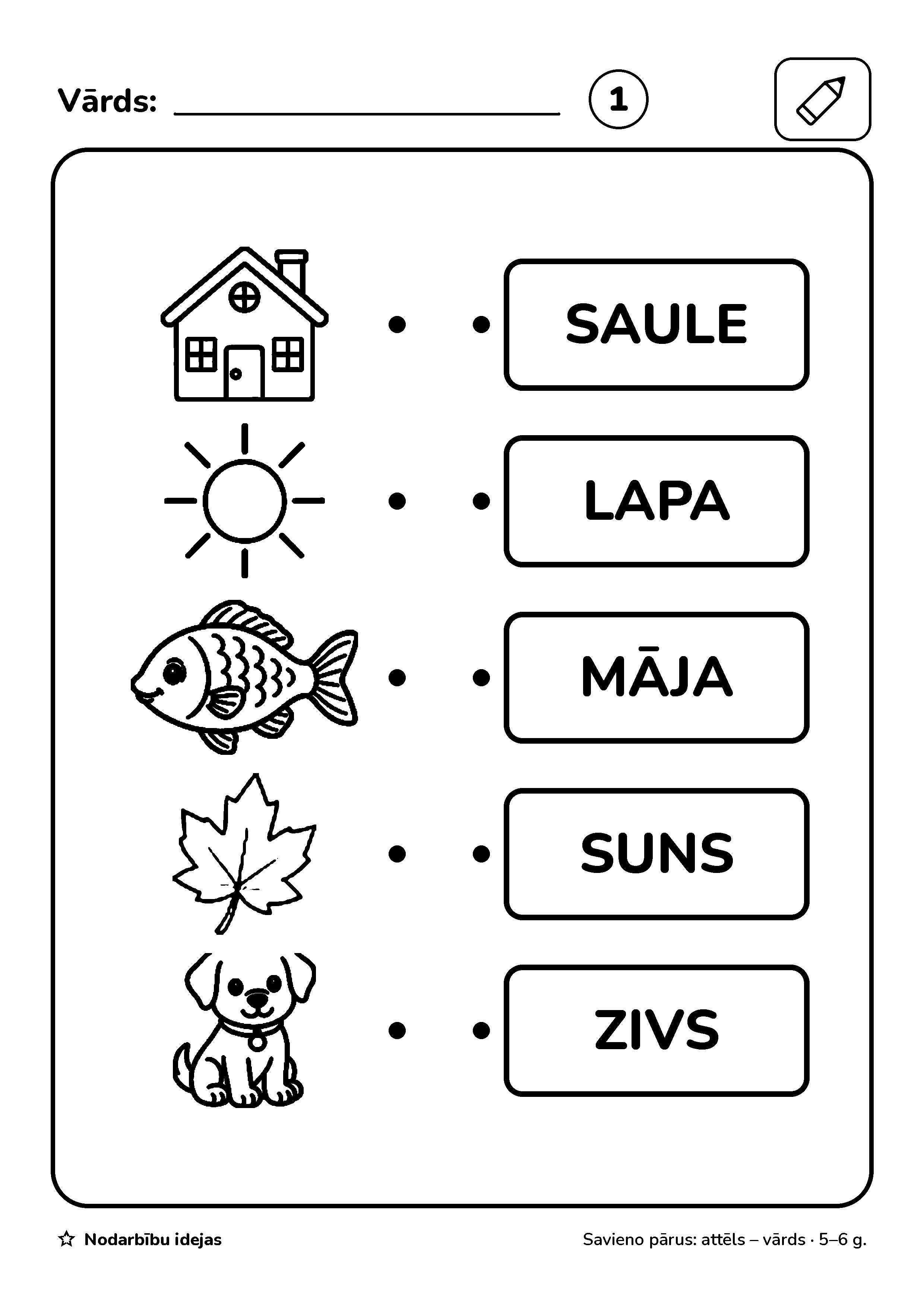 Lasām uzrakstus — Savieno pārus: attēls – vārds · darba lapa