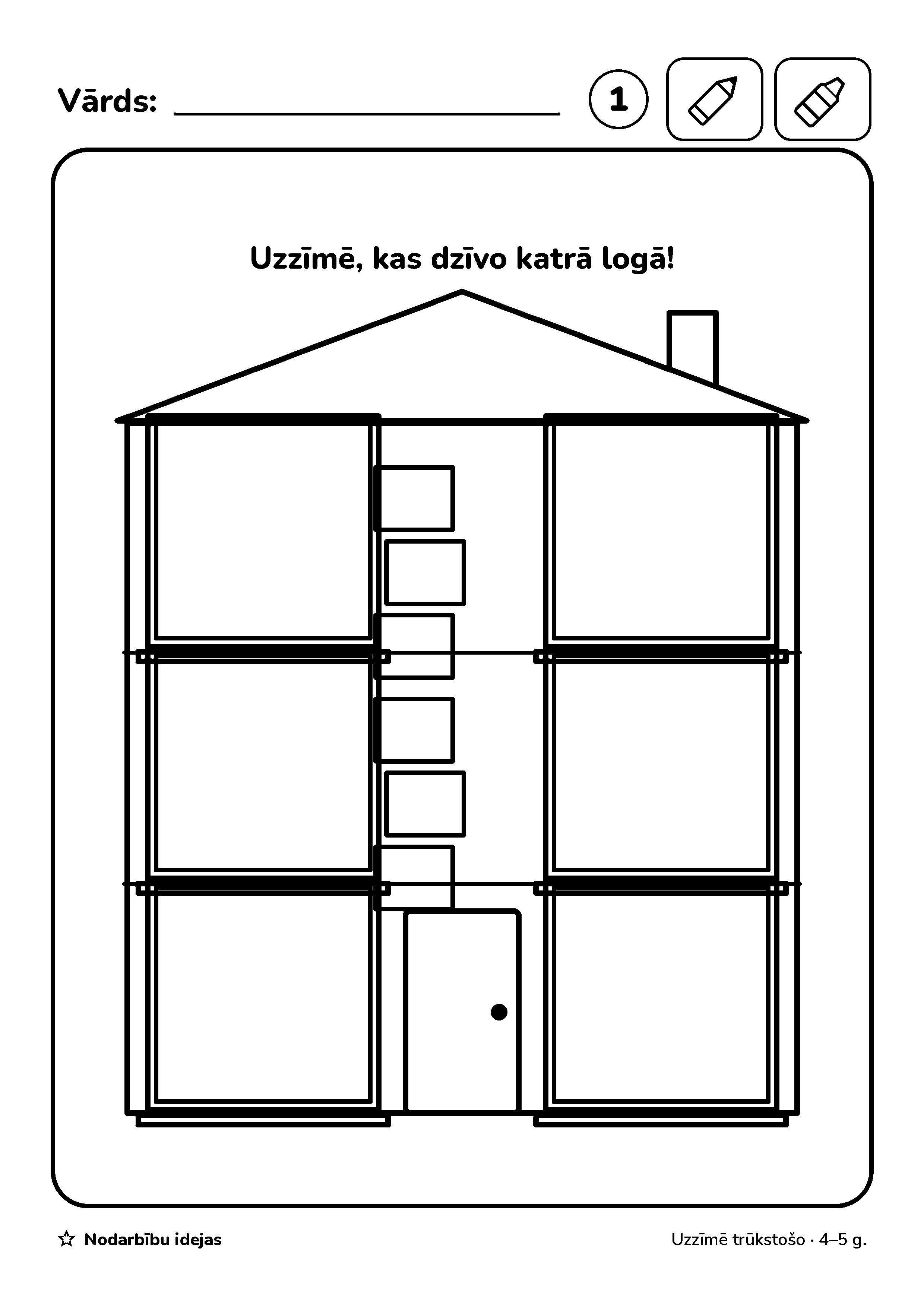 Mājas logu stāsti — Uzzīmē trūkstošo · darba lapa