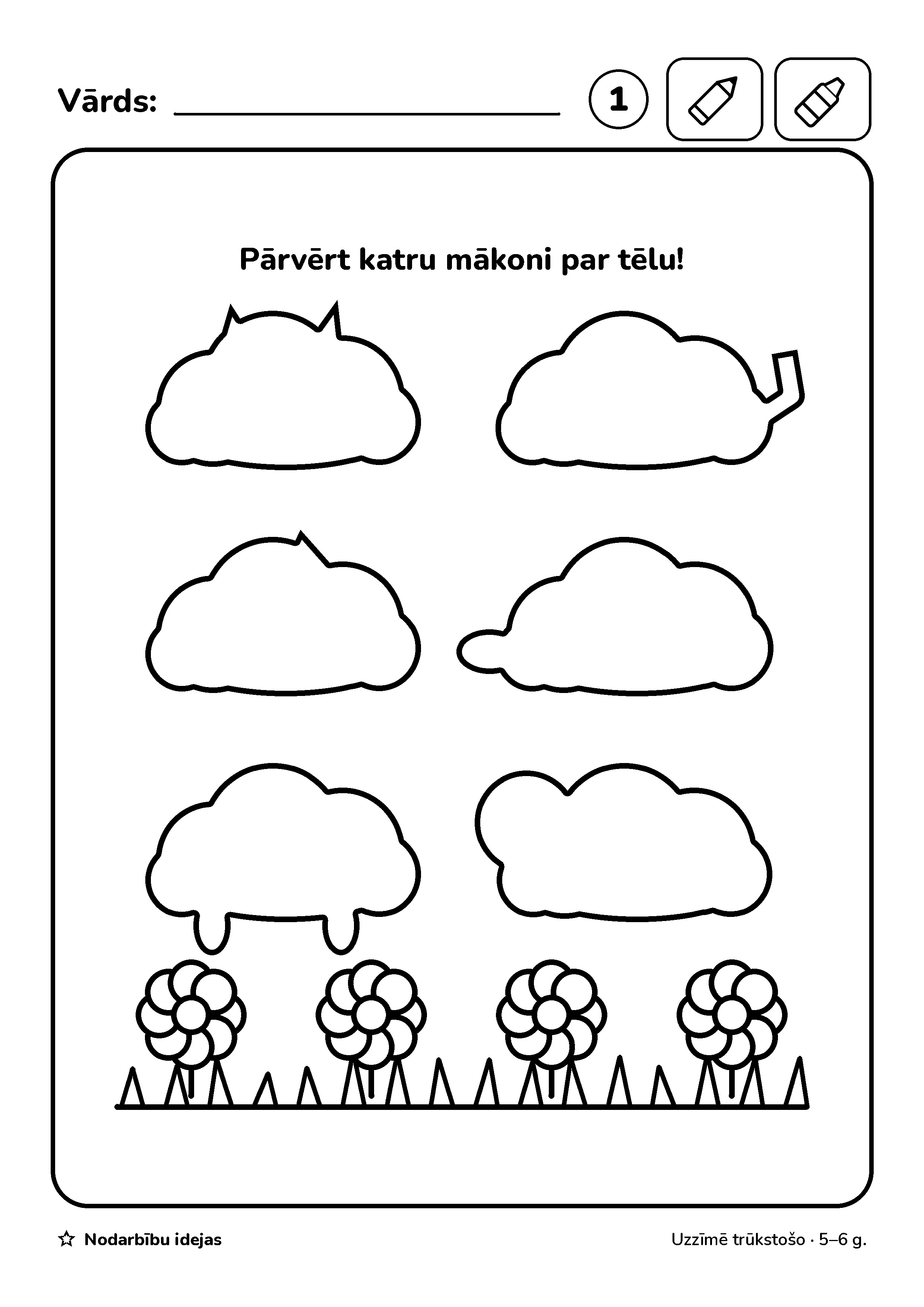 Mākoņu vērotāji — Uzzīmē trūkstošo · darba lapa