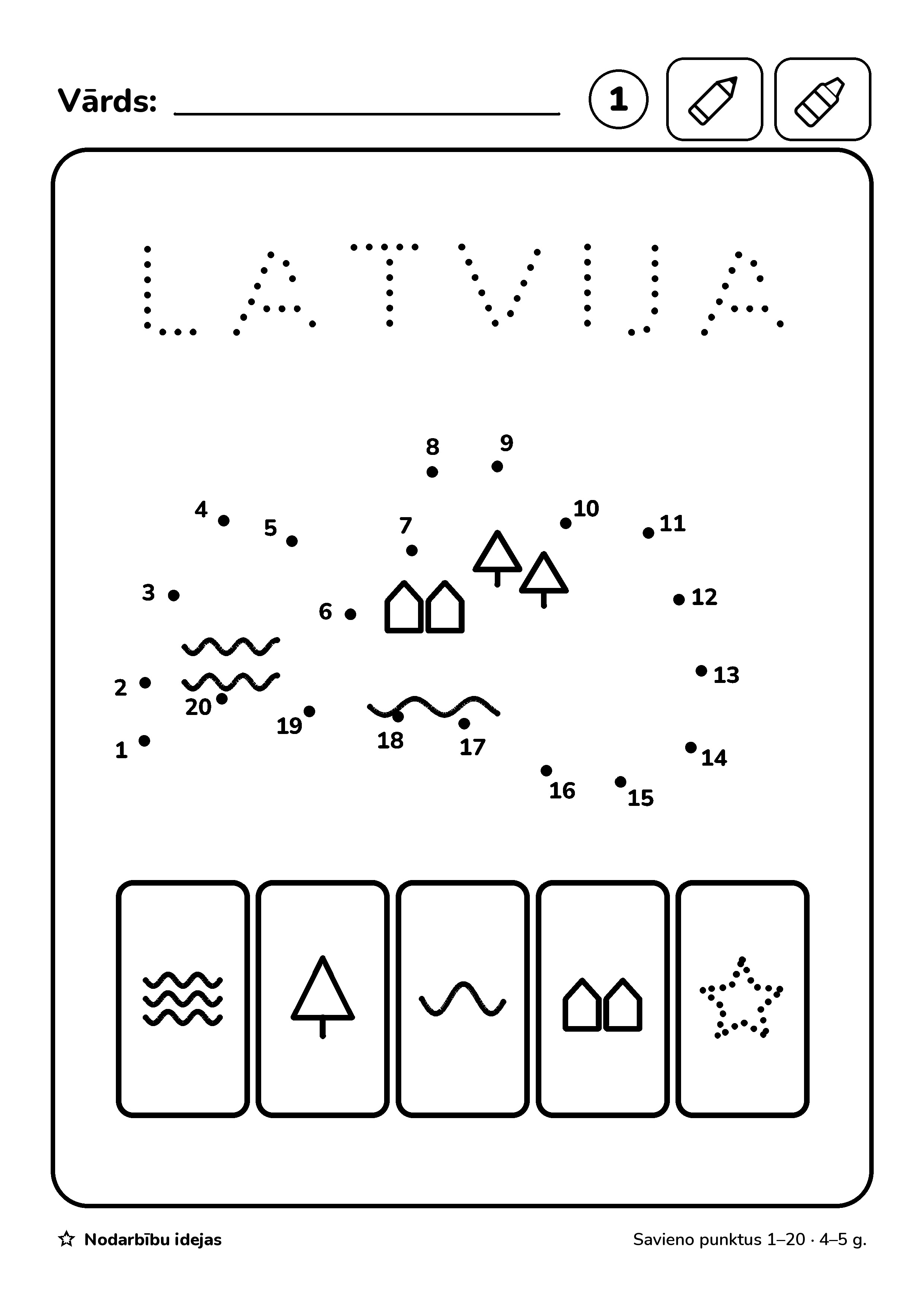 Mana Latvija — Savieno punktus 1–20 · darba lapa