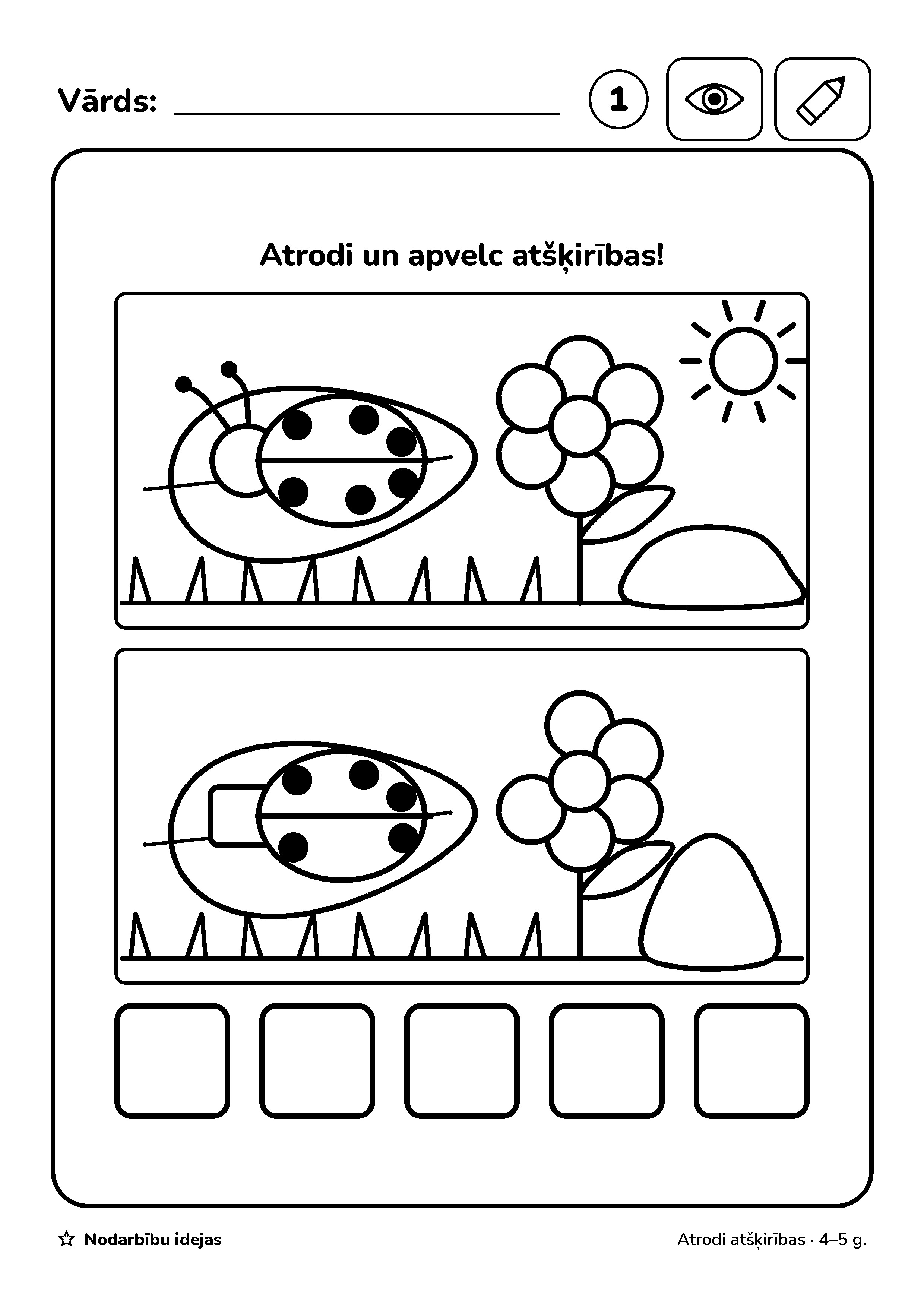 Mārītes uz akmeņiem — Atrodi atšķirības · darba lapa