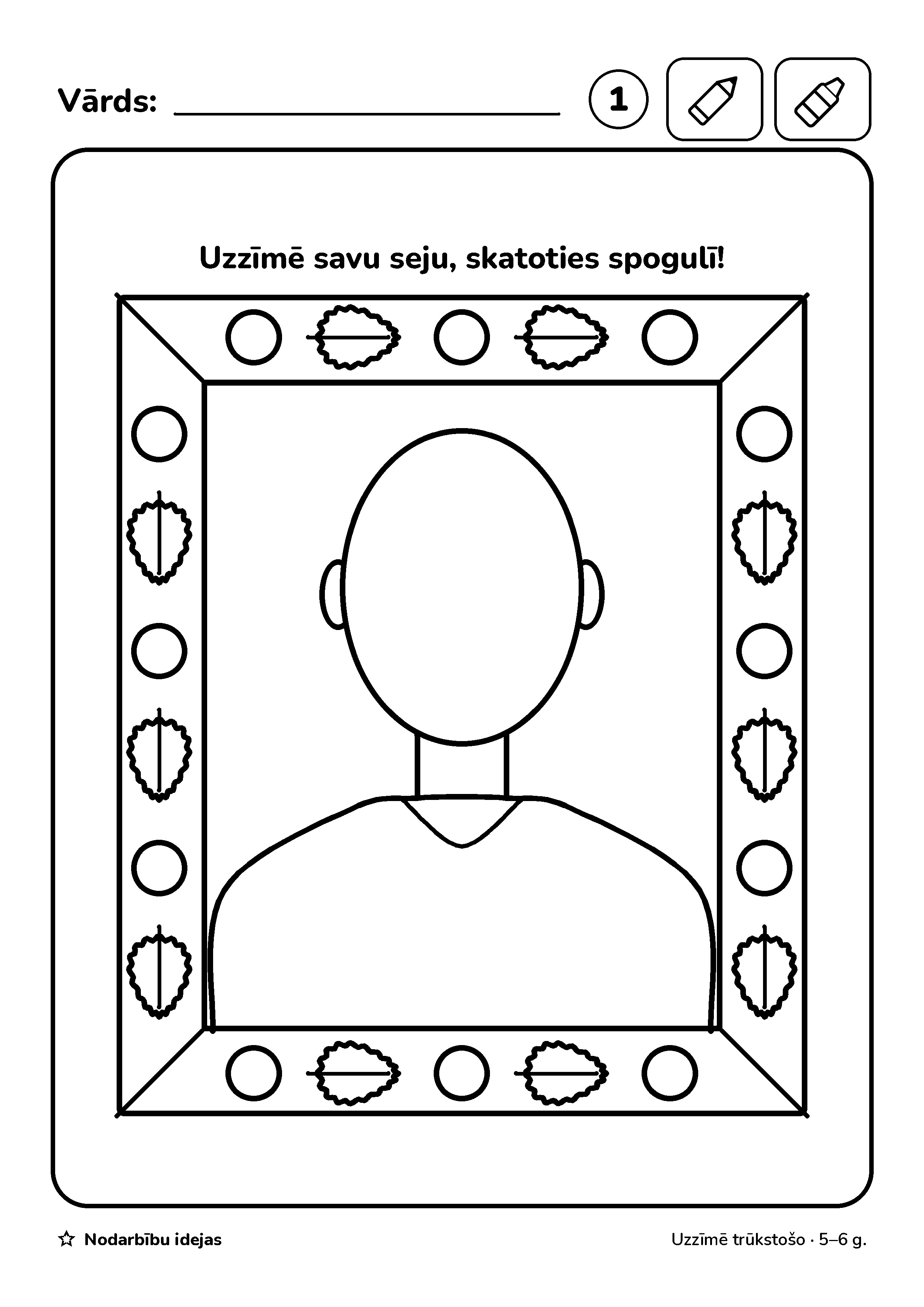 Pašportrets spogulī — Uzzīmē trūkstošo · darba lapa