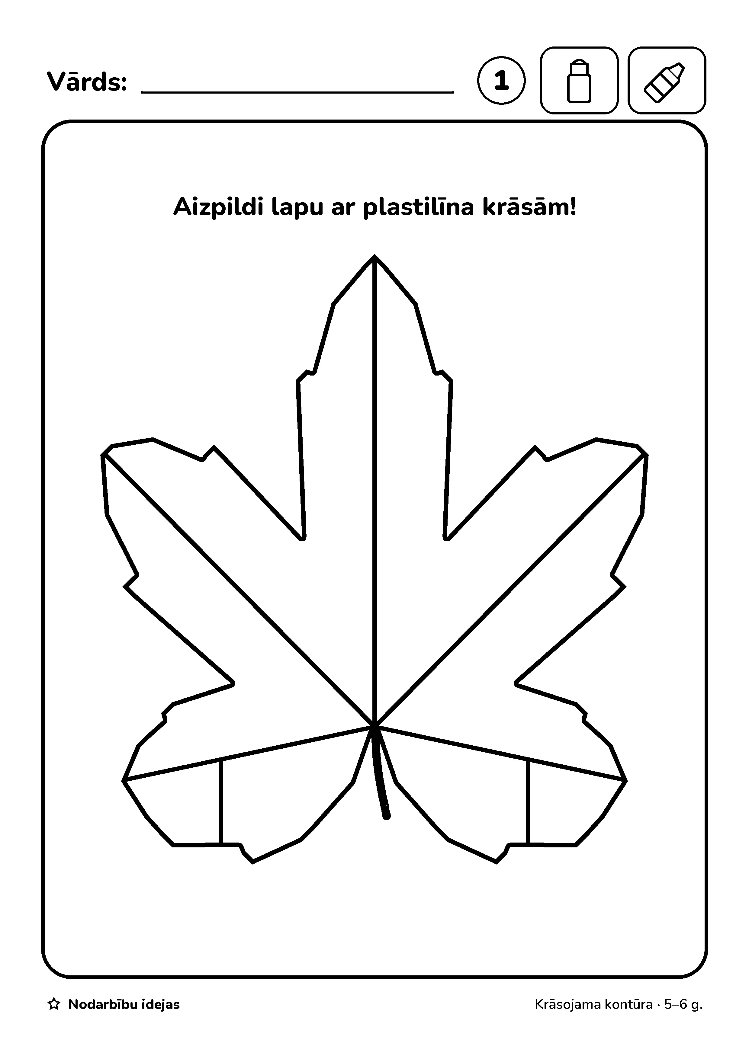 Plastilīna glezna — Krāsojama kontūra · darba lapa
