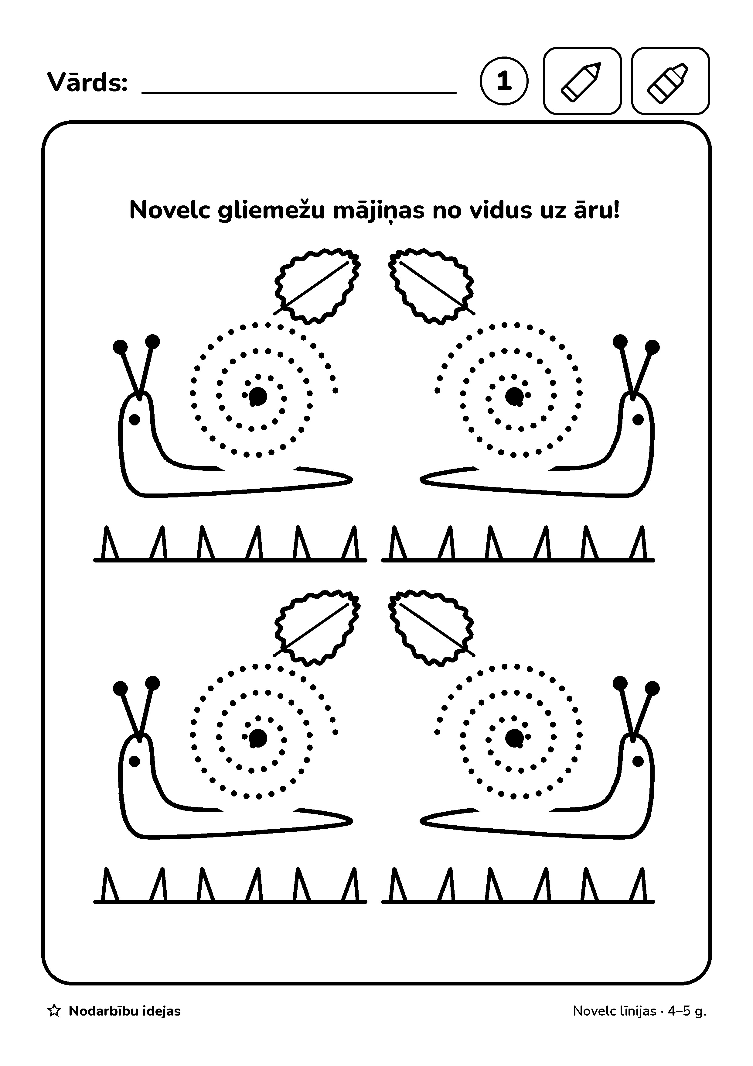 Plastilīna gliemezis — Novelc līnijas · darba lapa