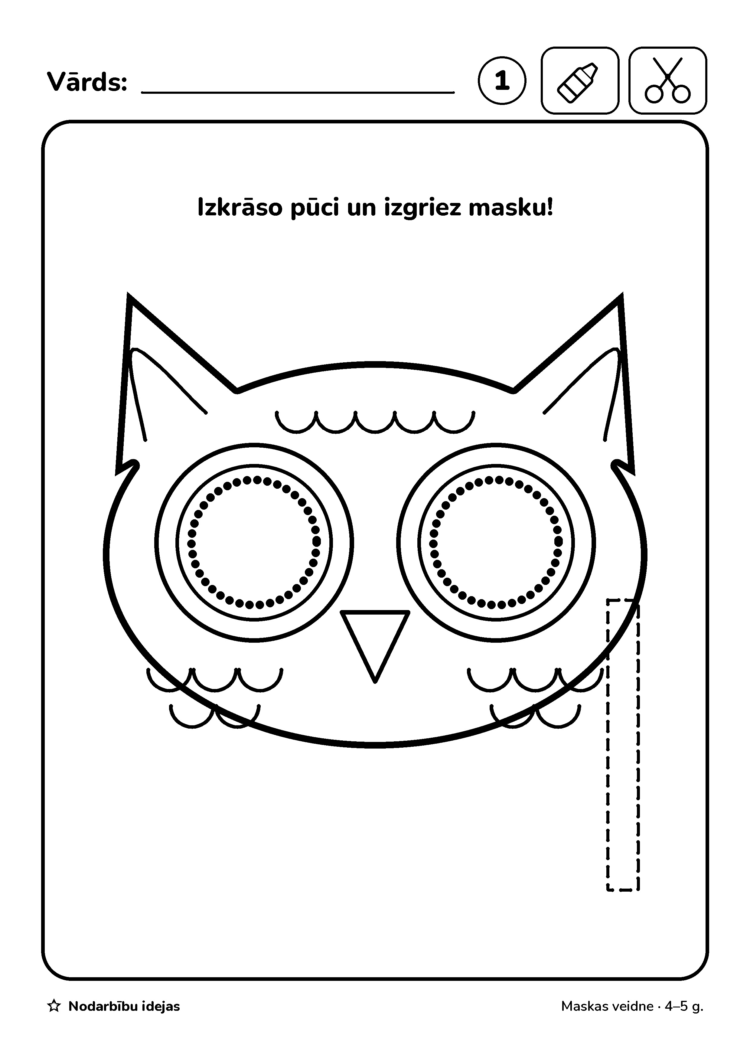 Pūces maska uz kociņa — Maskas veidne · darba lapa
