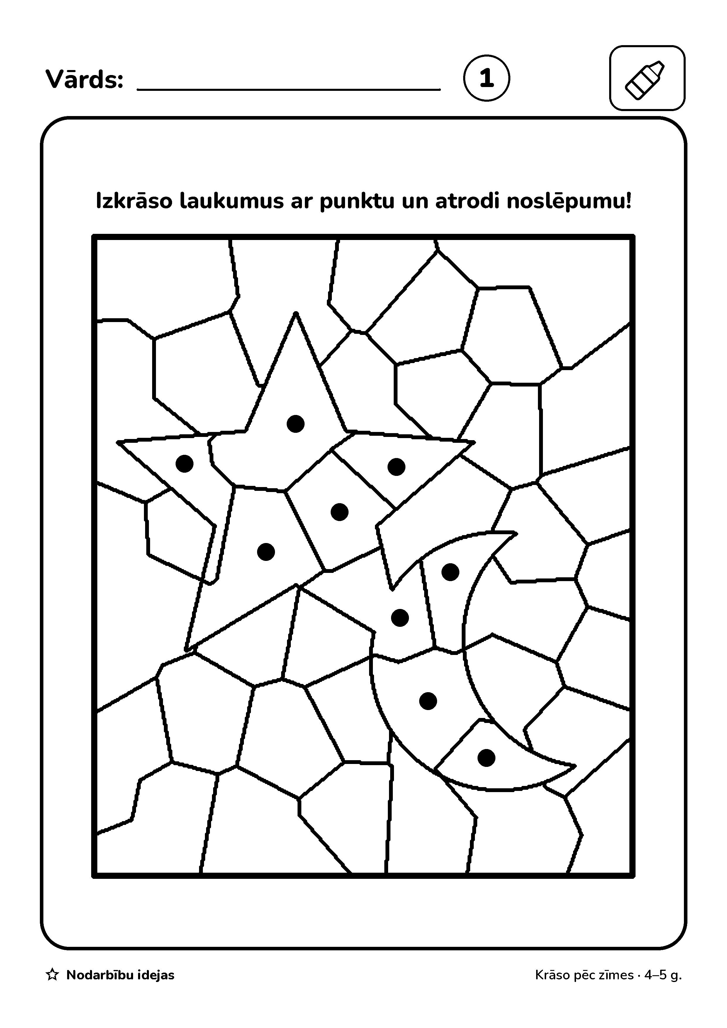 Slepenais zīmējums — Krāso pēc zīmes · darba lapa