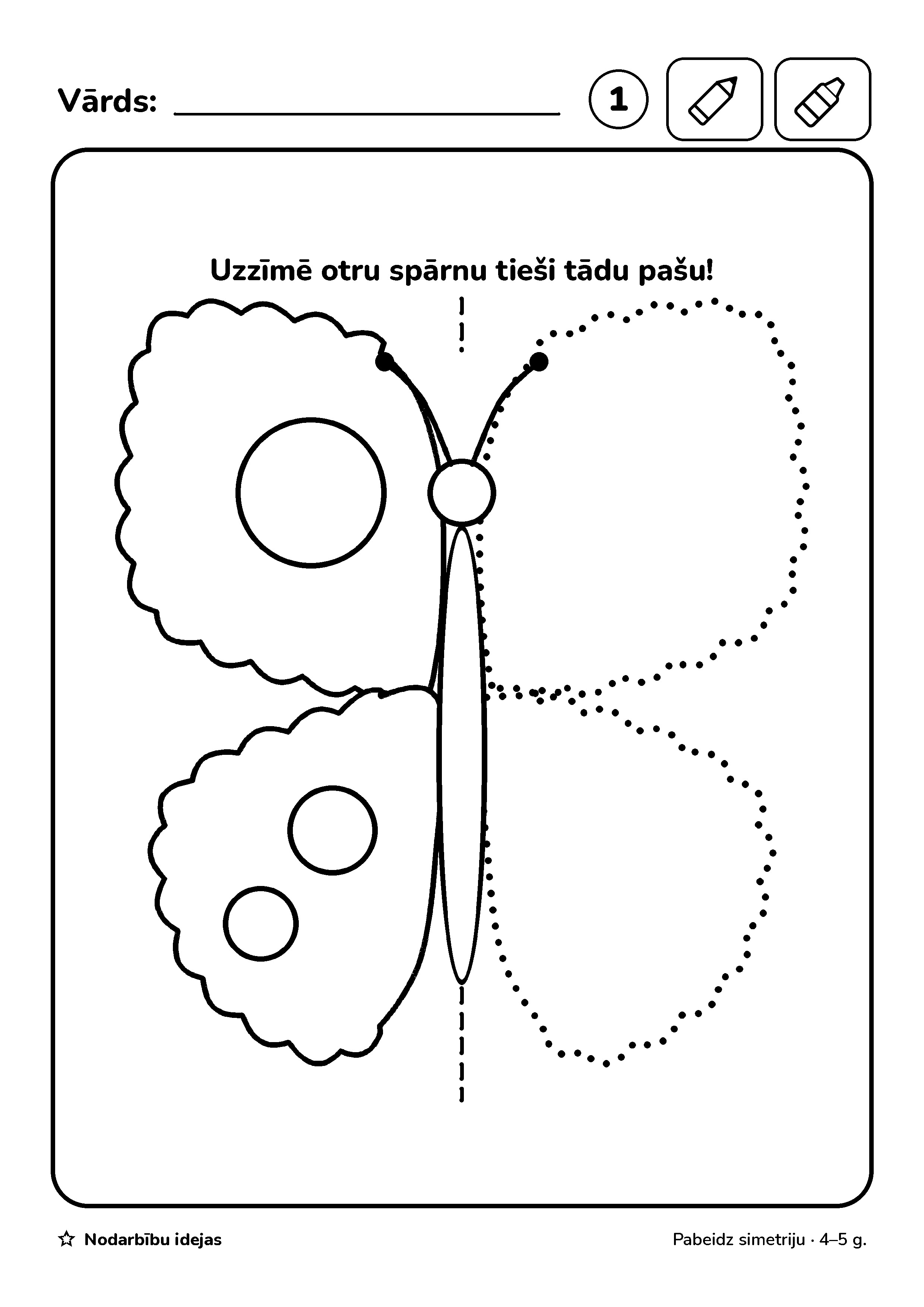 Tauriņa spārnu nospiedums — Pabeidz simetriju · darba lapa