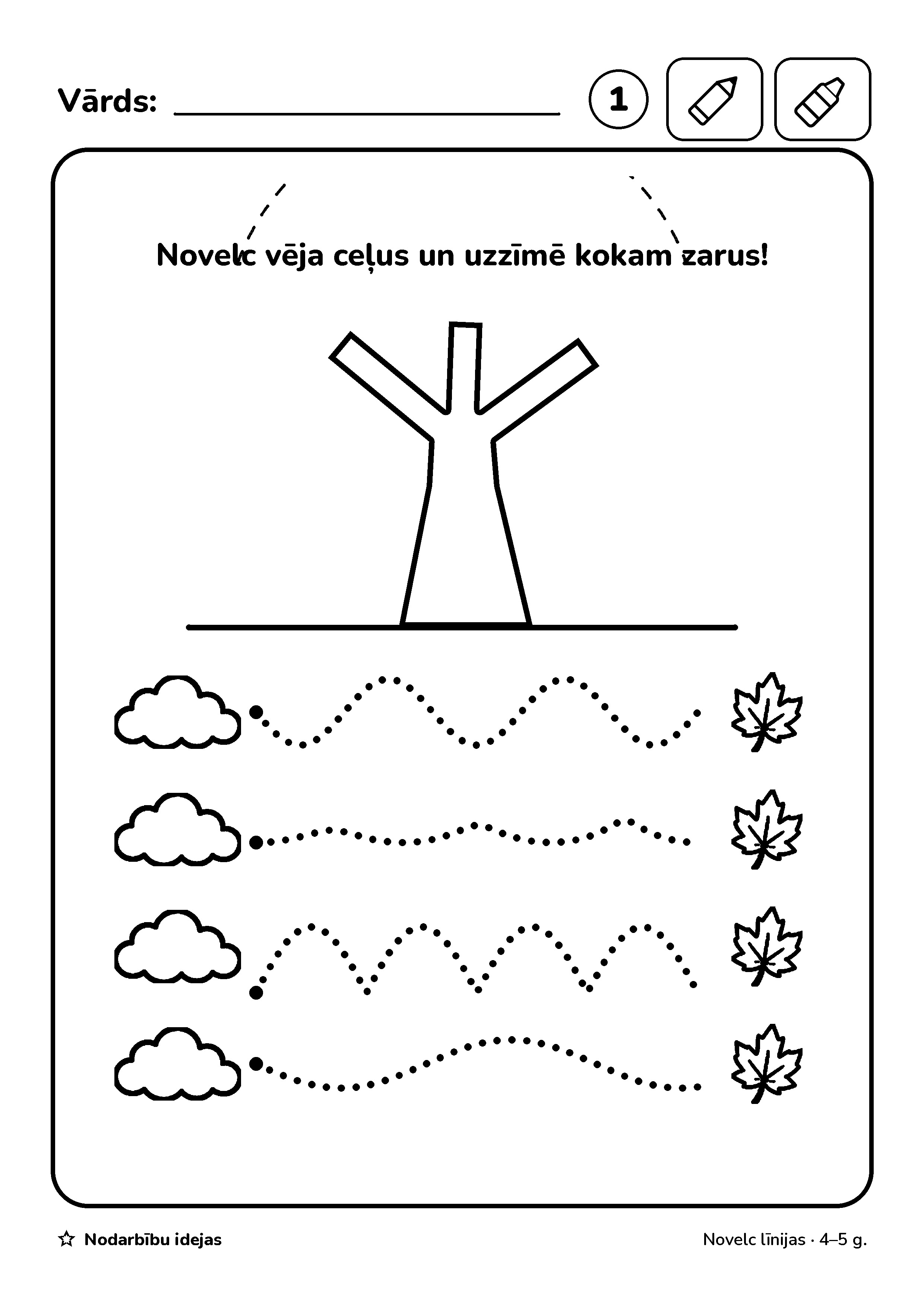 Vēja zīmētais koks — Novelc līnijas · darba lapa